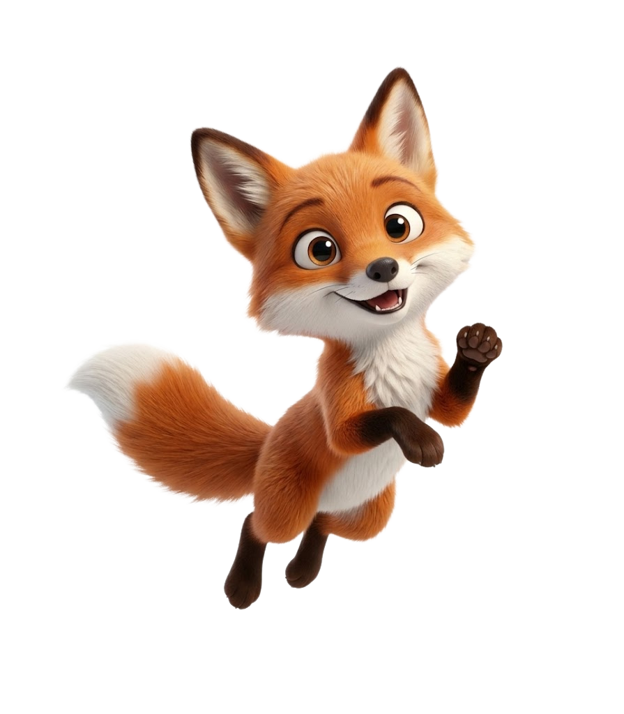 Finn the fox in mid-leap
